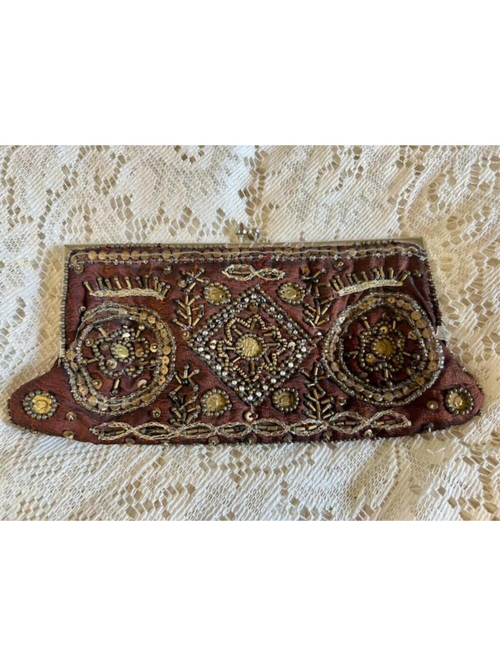 Vintage Beaded Brown Clutch Purse
